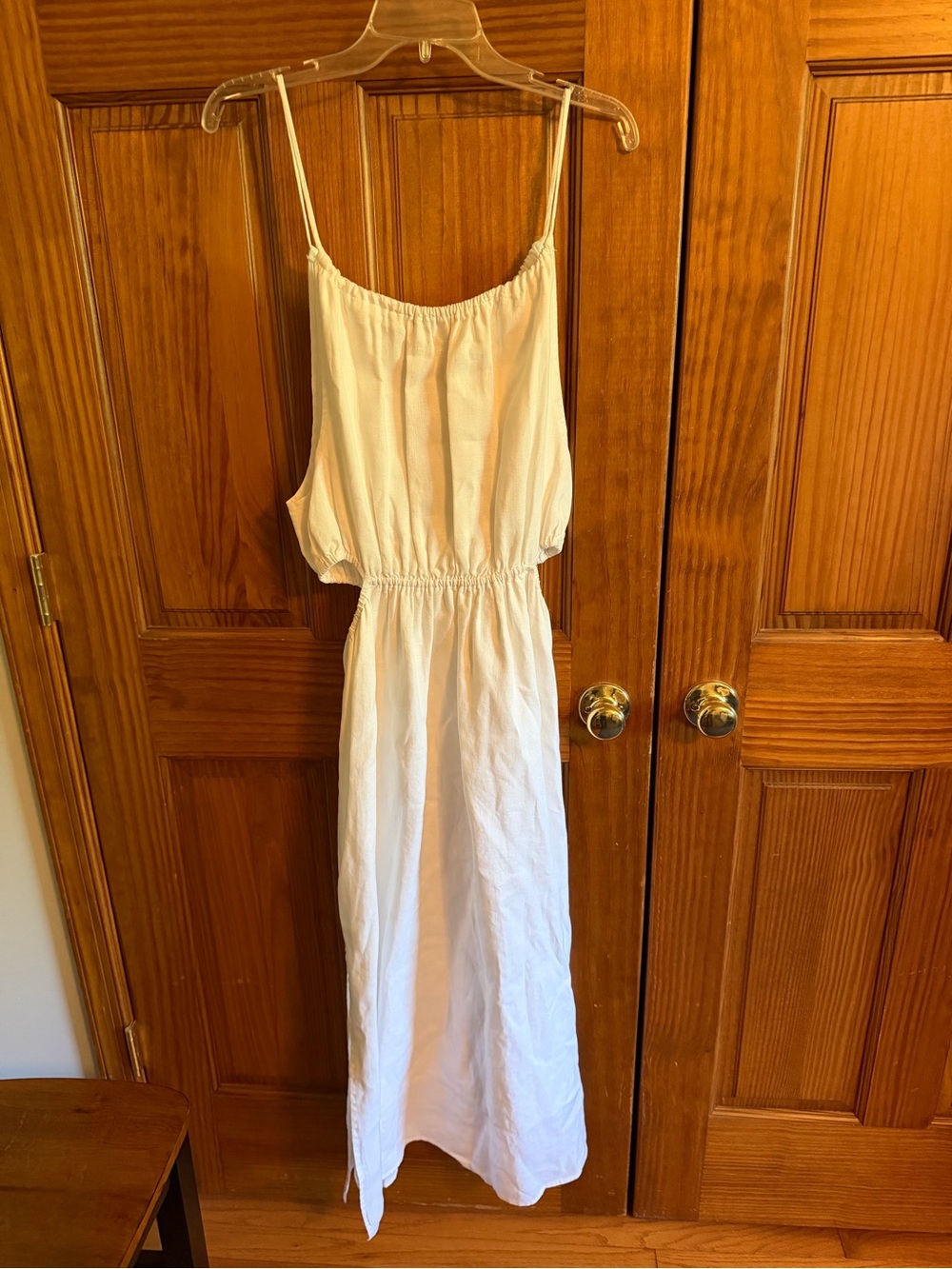 Dissh White Spaghetti Strap Linen Maxi Dress